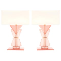 Lampes TOTEM géométriques roses en verre de Murano