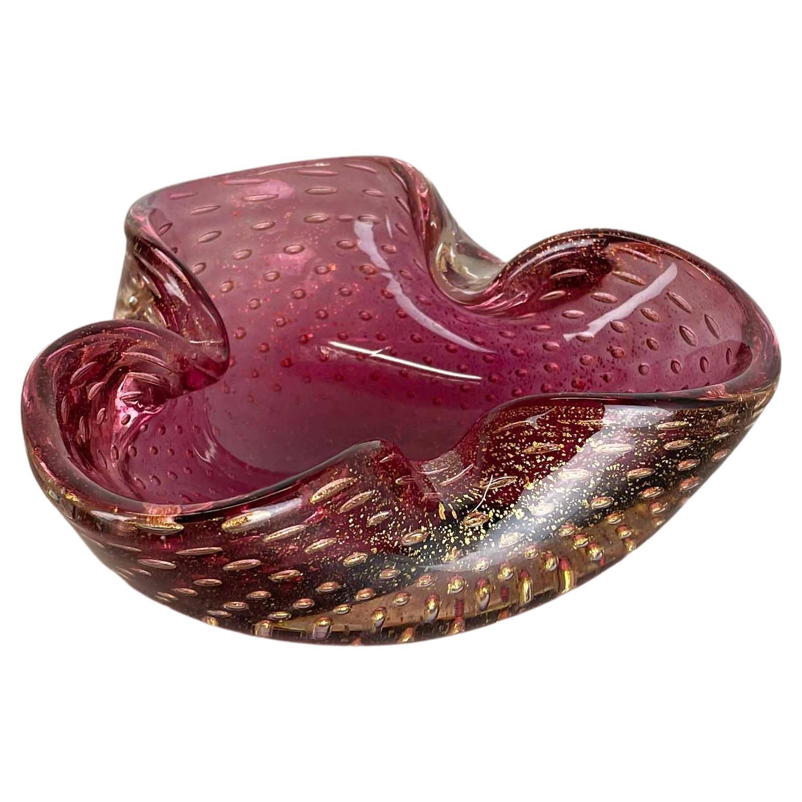 Murano Glass "Pink Gold Dust" Bowl Element Shell Ashtray Murano, Italy, 1970s For Sale