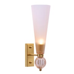 Murano Glass Pink Sconces, Brass Structure, Mid-Century Modern, Italy