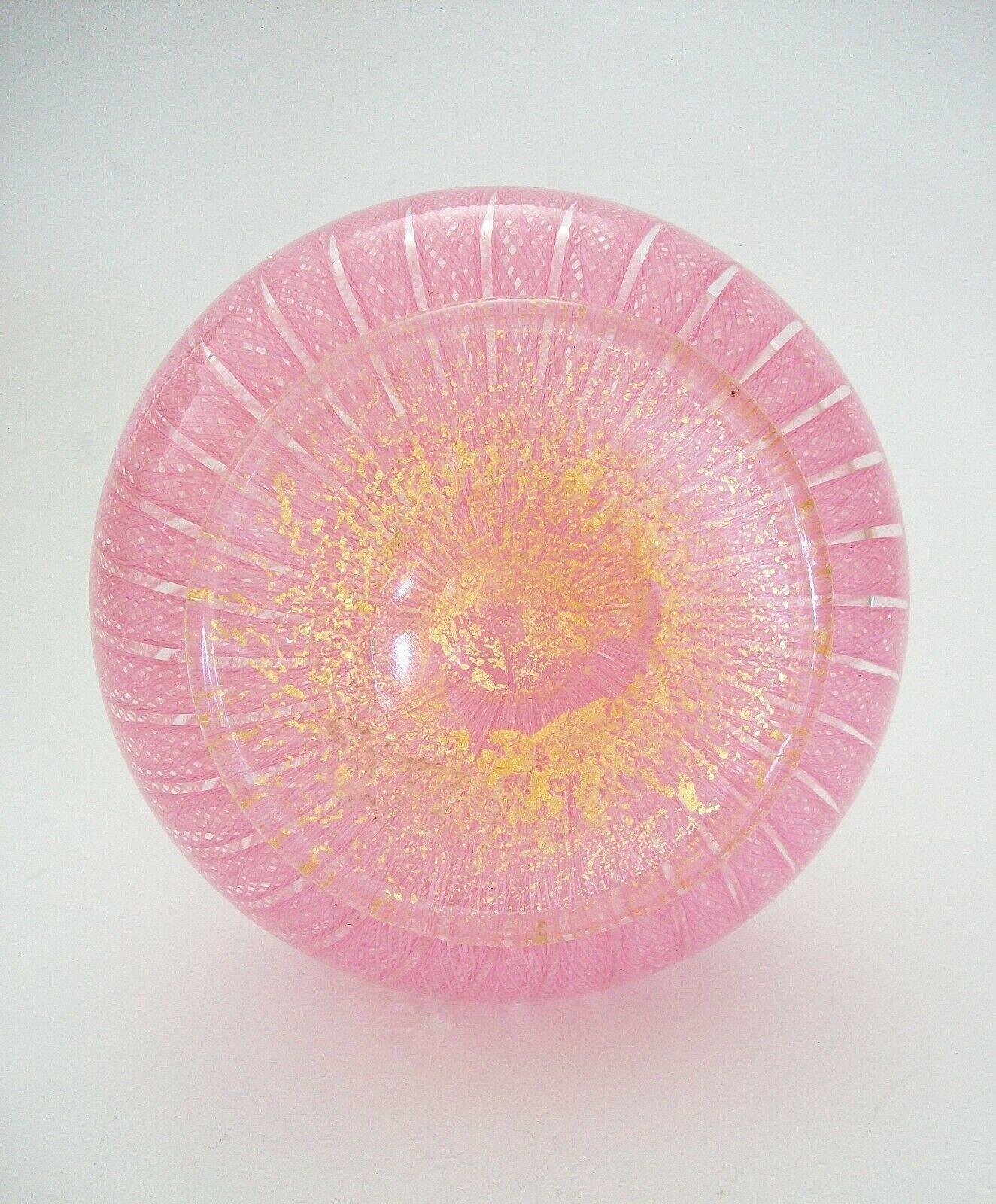 Murano Glass Pink Latticino & Gold Aventurine Perfume Bottle, Italy, C.1970's 3