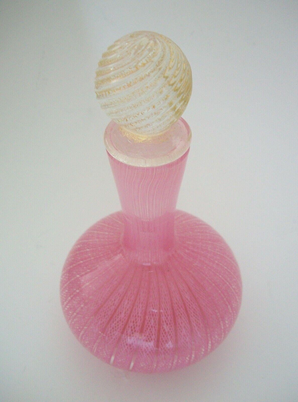 Murano Glass Pink Latticino & Gold Aventurine Perfume Bottle, Italy, C.1970's 4