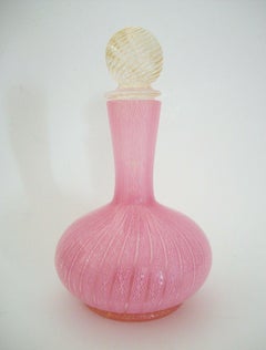 Murano Glass Pink Latticino & Gold Aventurine Perfume Bottle, Italy, C.1970's