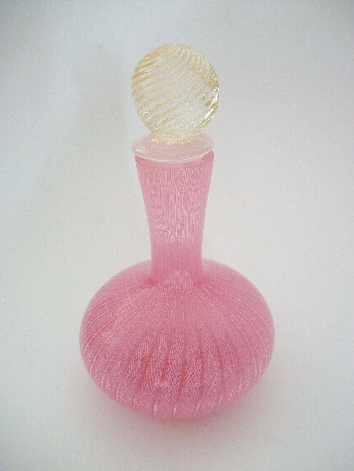 Italian Murano Glass Pink Latticino & Gold Aventurine Perfume Bottle, Italy, C.1970's