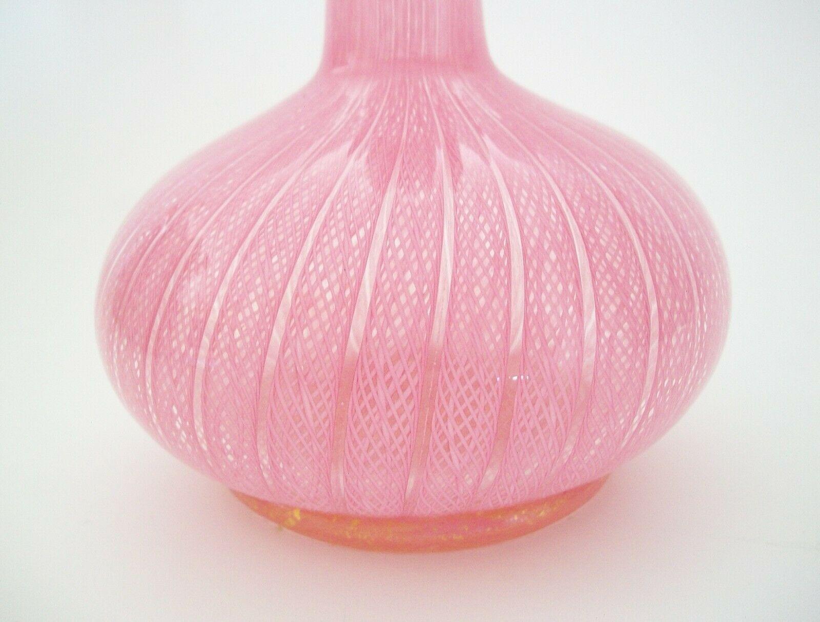 Hand-Crafted Murano Glass Pink Latticino & Gold Aventurine Perfume Bottle, Italy, C.1970's