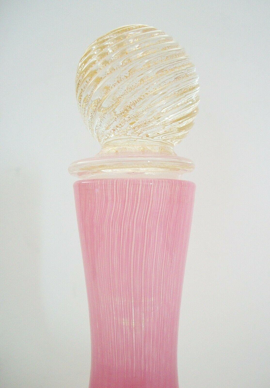 20th Century Murano Glass Pink Latticino & Gold Aventurine Perfume Bottle, Italy, C.1970's