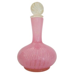 Murano Glass Pink Latticino & Gold Aventurine Perfume Bottle, Italy, C.1970's