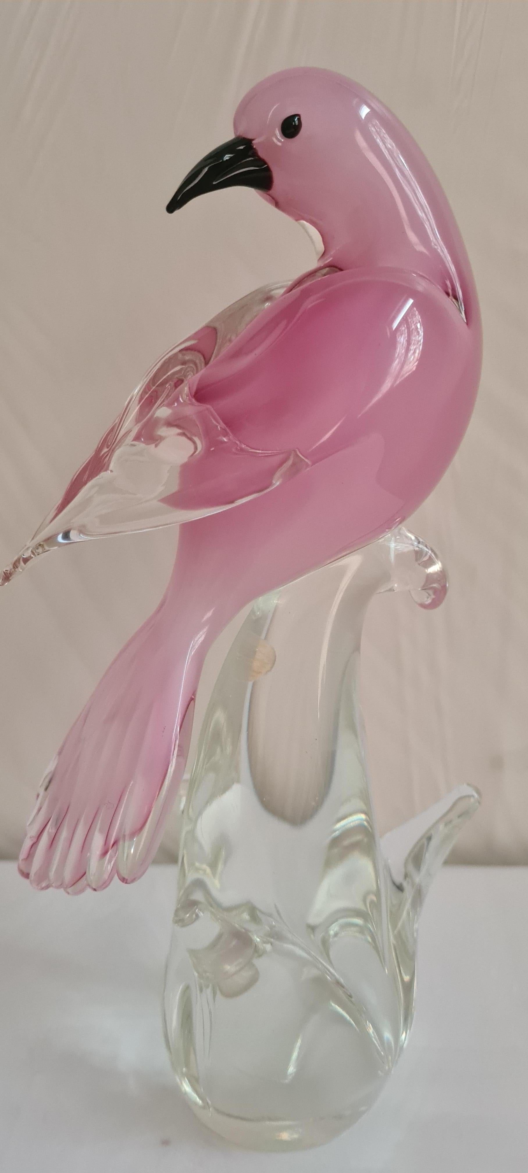 Art Nouveau Vitange Murano Glass Pink Opaline Bird by Formia