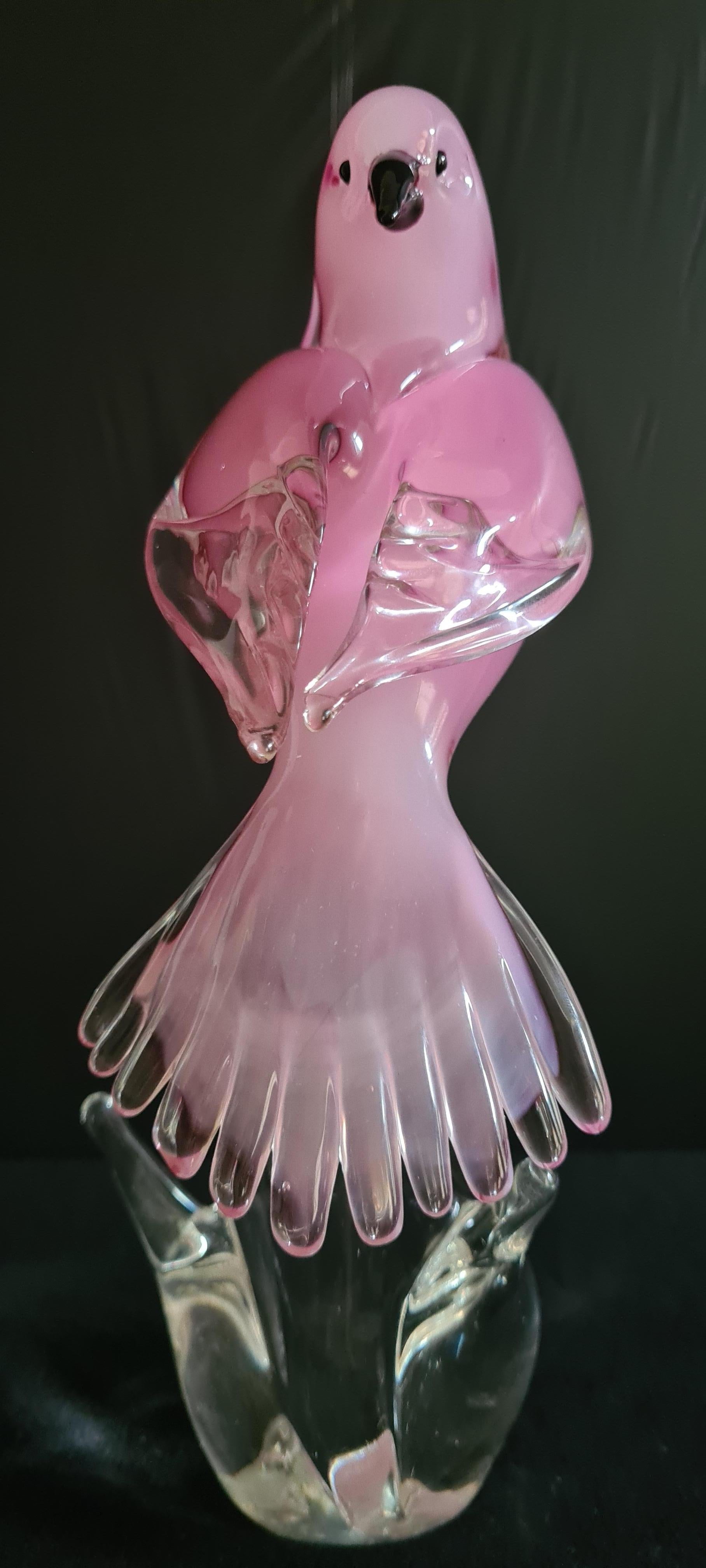 Other Vitange Murano Glass Pink Opaline Bird by Formia