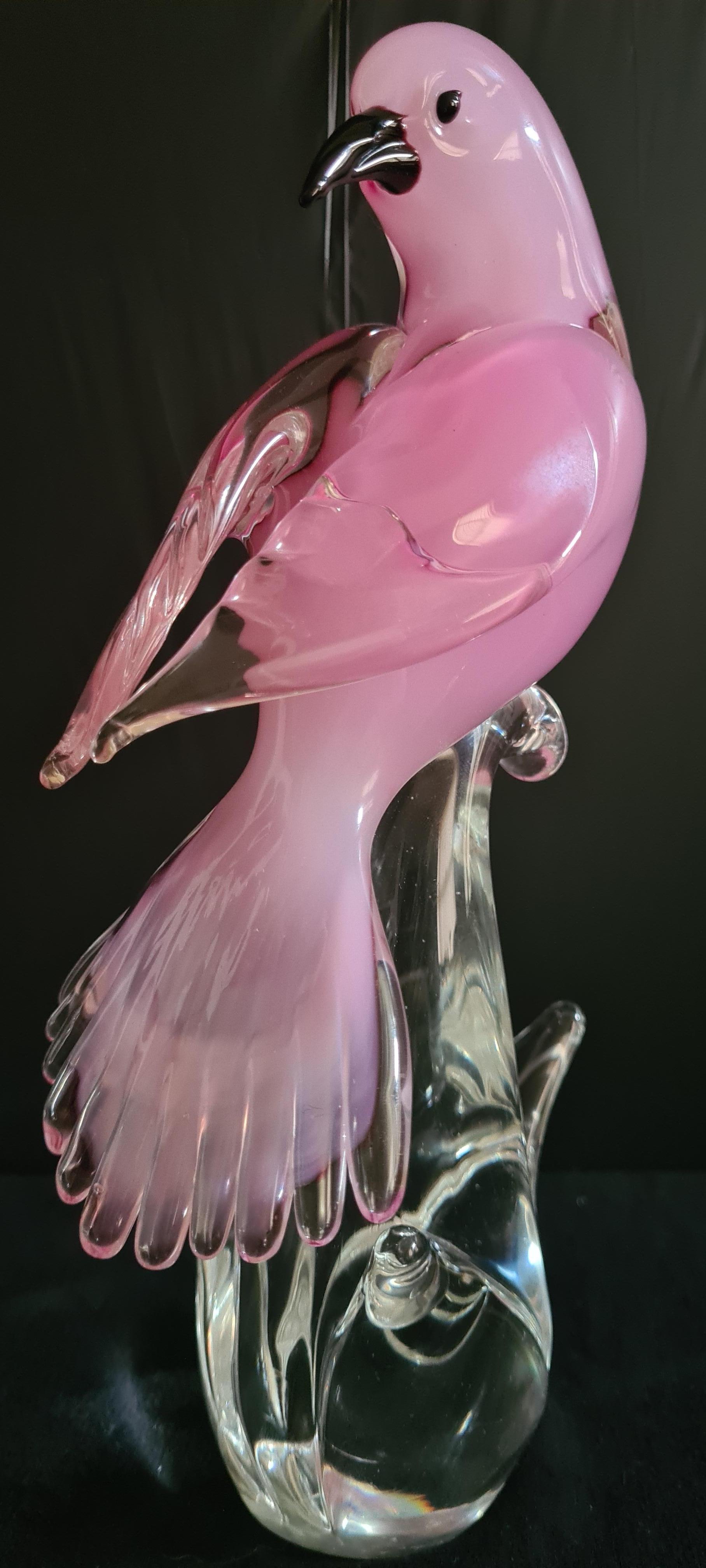 Mid-20th Century Vitange Murano Glass Pink Opaline Bird by Formia