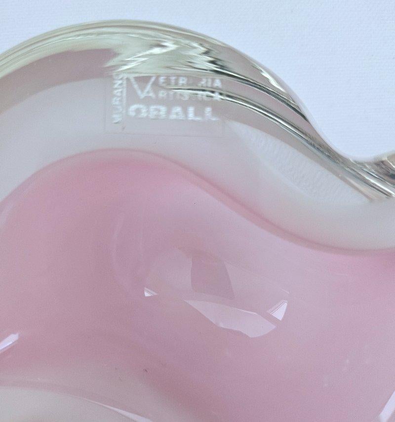 Murano Glass Pink Opaline/Sommerso Geode Schale von Oball, mit Original Label im Angebot 2