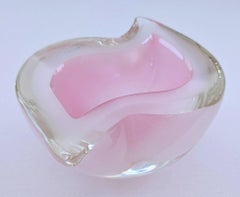 Murano Glass Pink Opaline/Sommerso Geode Bowl by Oball, with Original Label