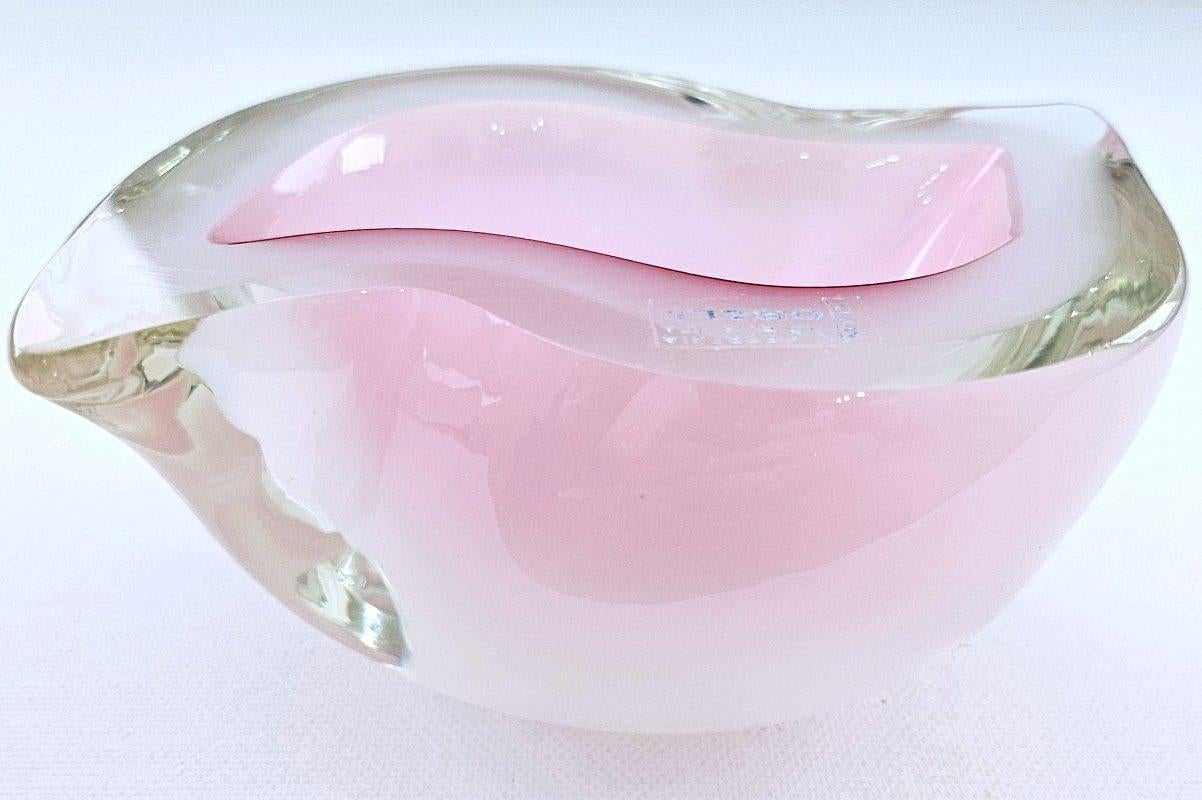Murano Glass Pink Opaline/Sommerso Geode Schale von Oball, mit Original Label (Muranoglas) im Angebot