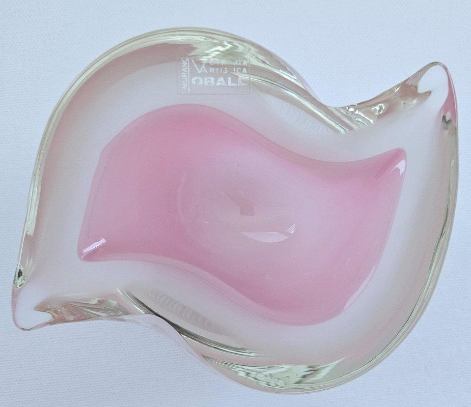 Murano Glass Pink Opaline/Sommerso Geode Schale von Oball, mit Original Label im Angebot 1