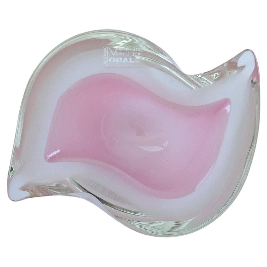 Murano Glass Pink Opaline/Sommerso Geode Schale von Oball, mit Original Label im Angebot