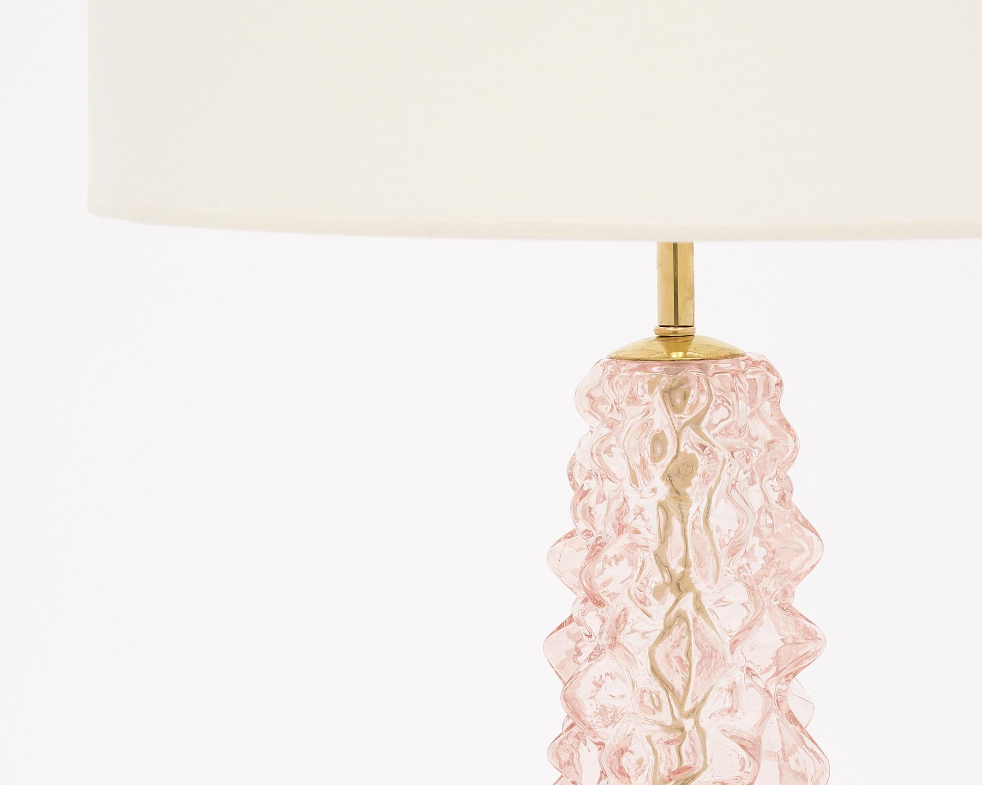 Mid-Century Modern Murano Glass Pink Rostrate Lamps For Sale