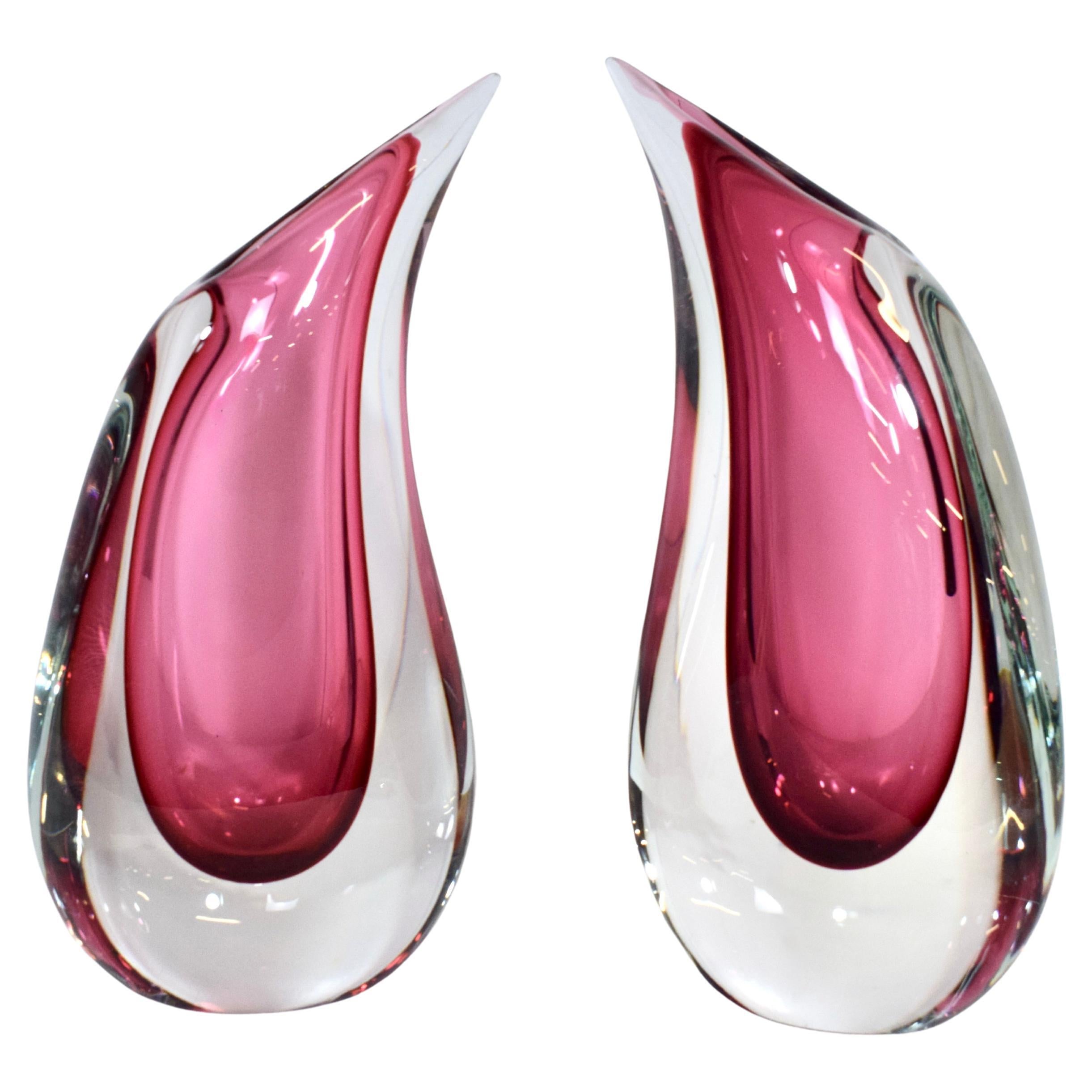 Pareja de jarrones en forma de lágrima de Murano Glass Sommerso rosa de Luigi Onesto, años 70 en venta