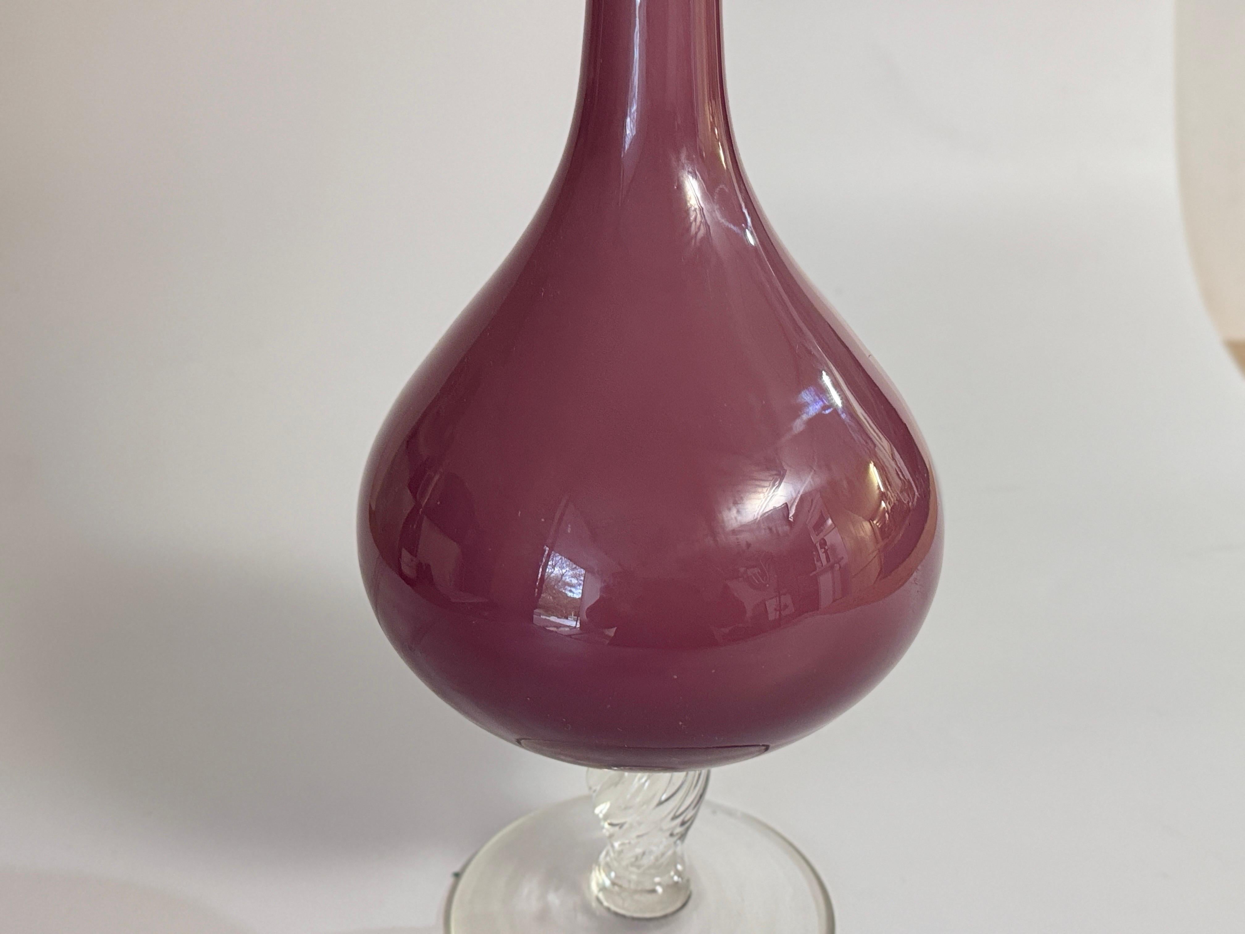 Italian Murano Glass  Pitcher with handle Twisted Glass Handle Purple  Color Italy 20th For Sale