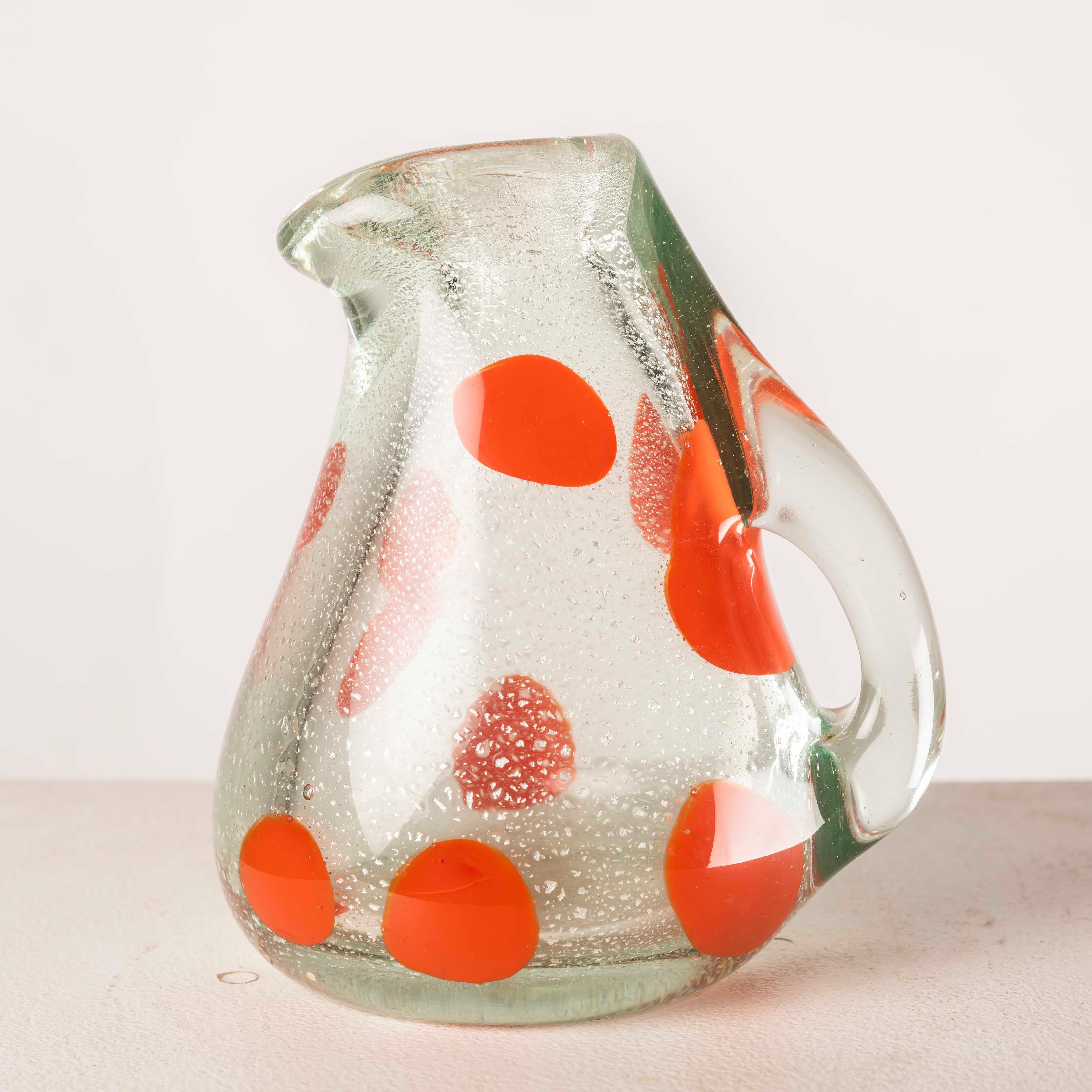 Jarra de cristal de Murano con escamas de plata y puntos rojos Cristal de Murano en venta