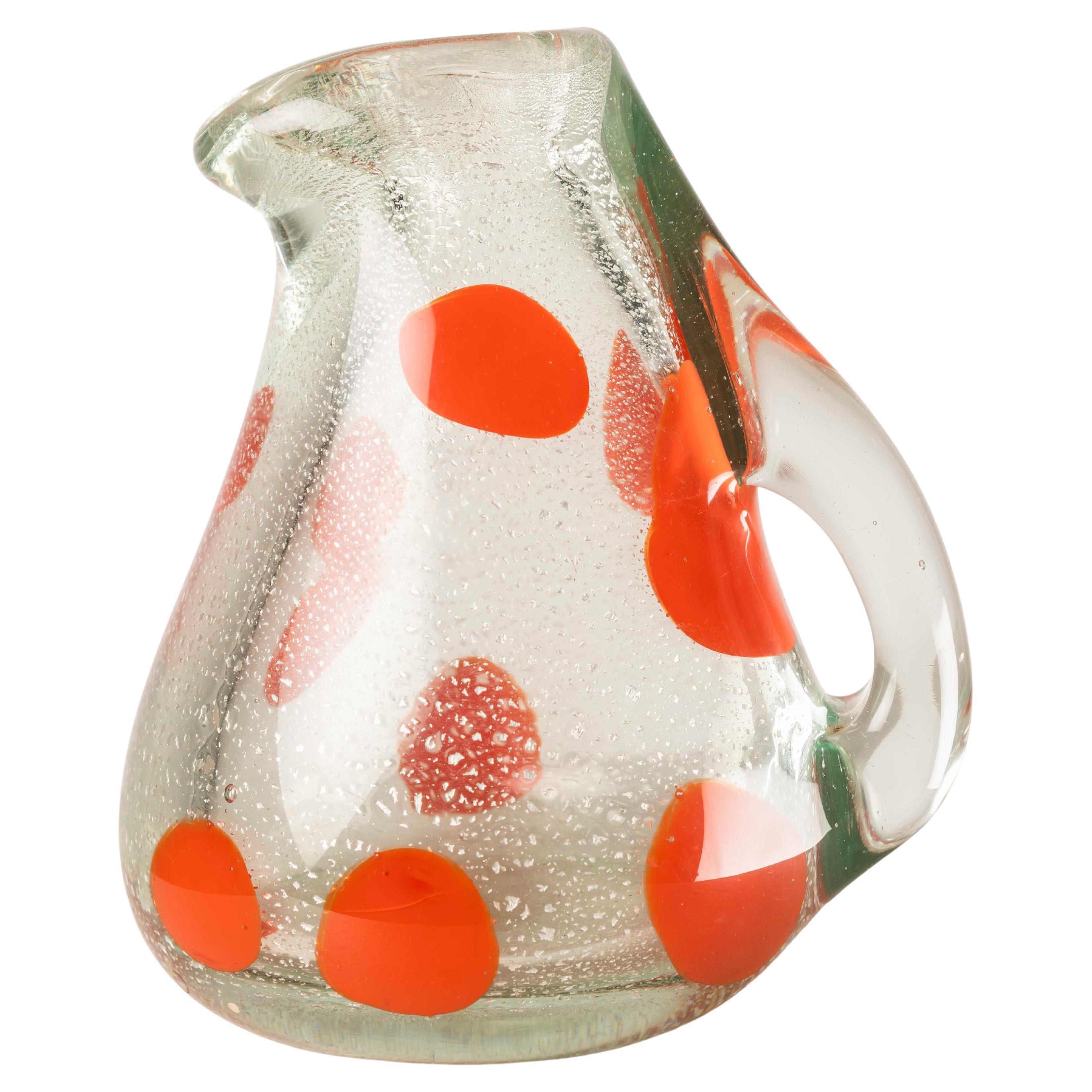 Jarra de cristal de Murano con escamas de plata y puntos rojos en venta