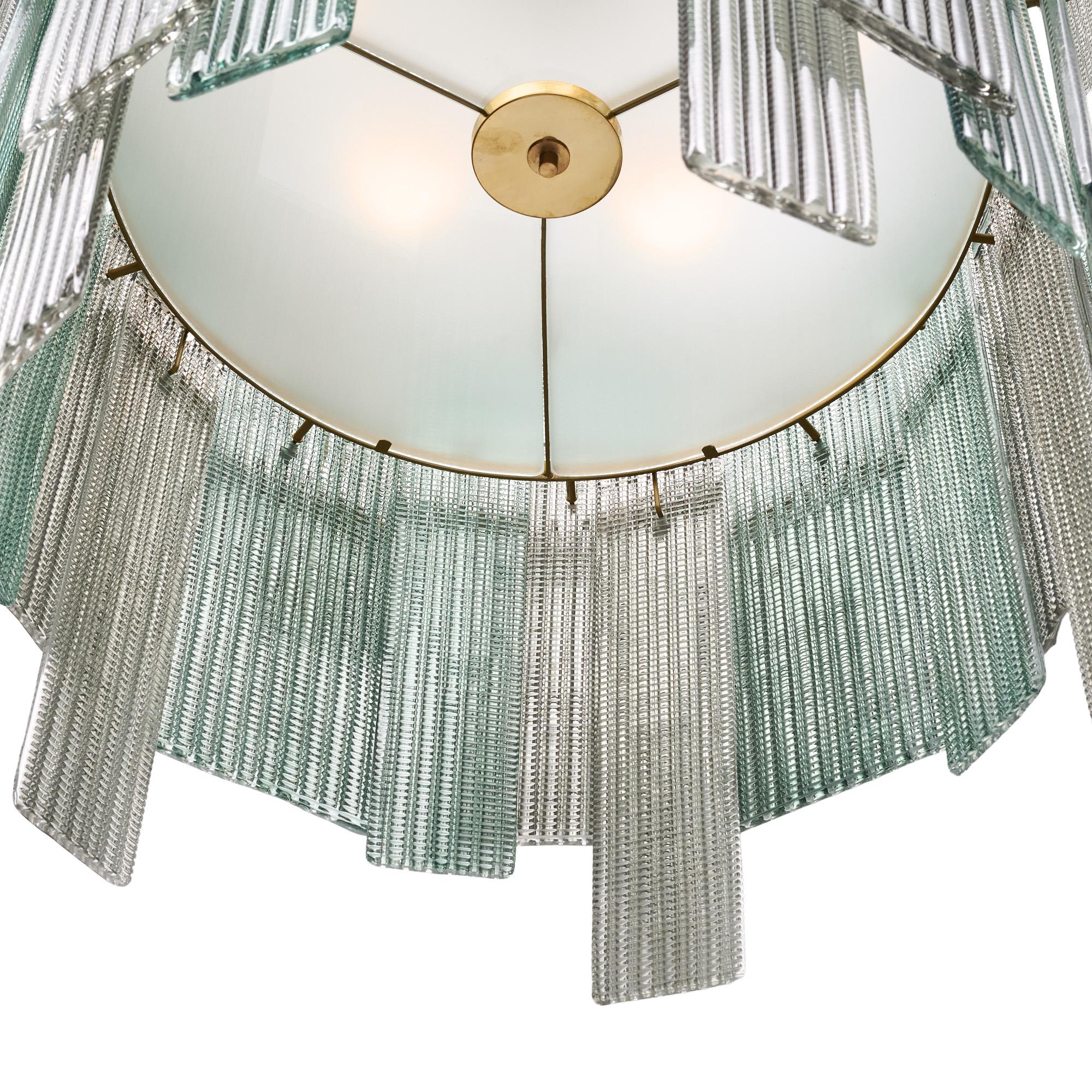 Brass Murano Glass Placche Chandelier For Sale