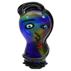 Murano Glass Pop Art Woman Head Sculpture