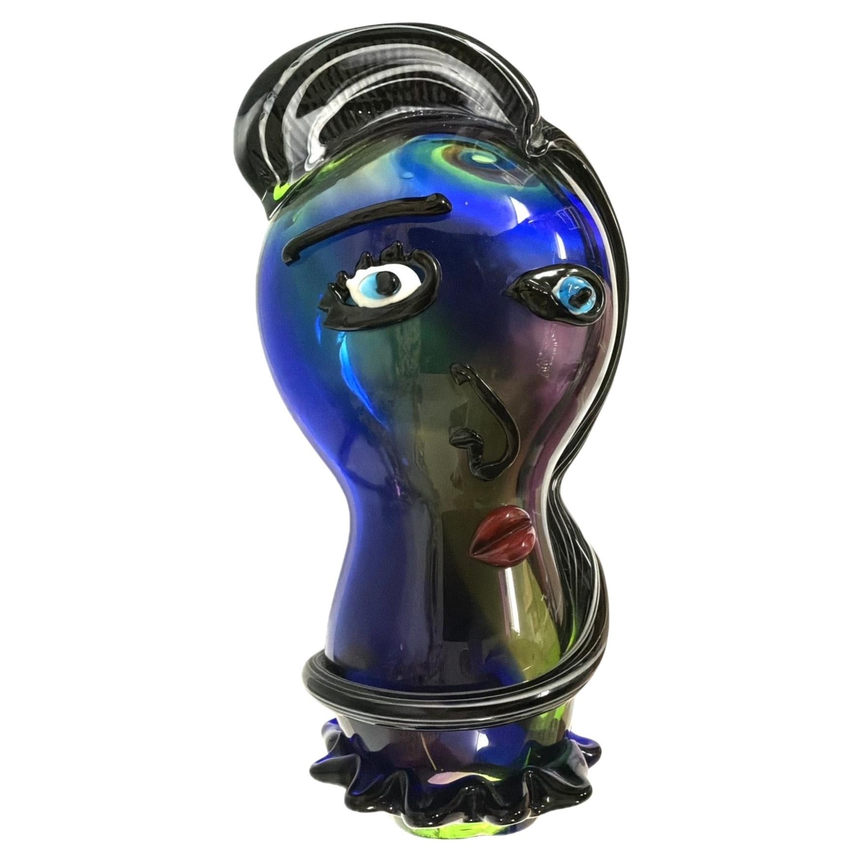 Murano Glass Pop Art Woman Head Sculpture