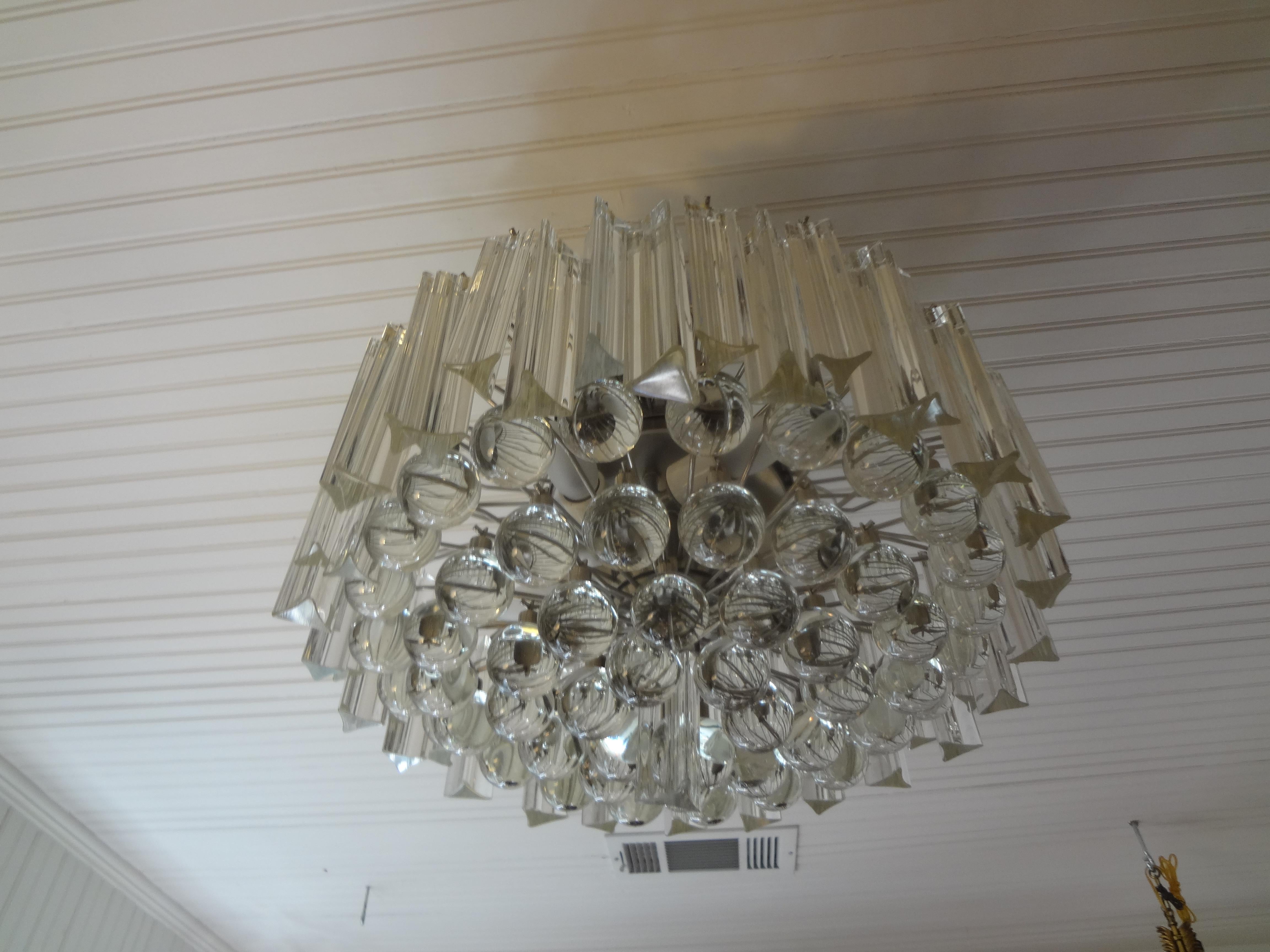 Mid-Century Modern Murano Glass Prism and Sphere Chandelier Attributed to Venini