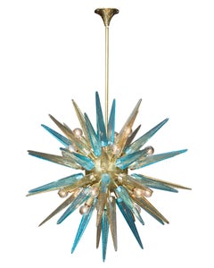 Mid-Century Modern Murano Glass Sputnik Chandelier with Brass Frame
