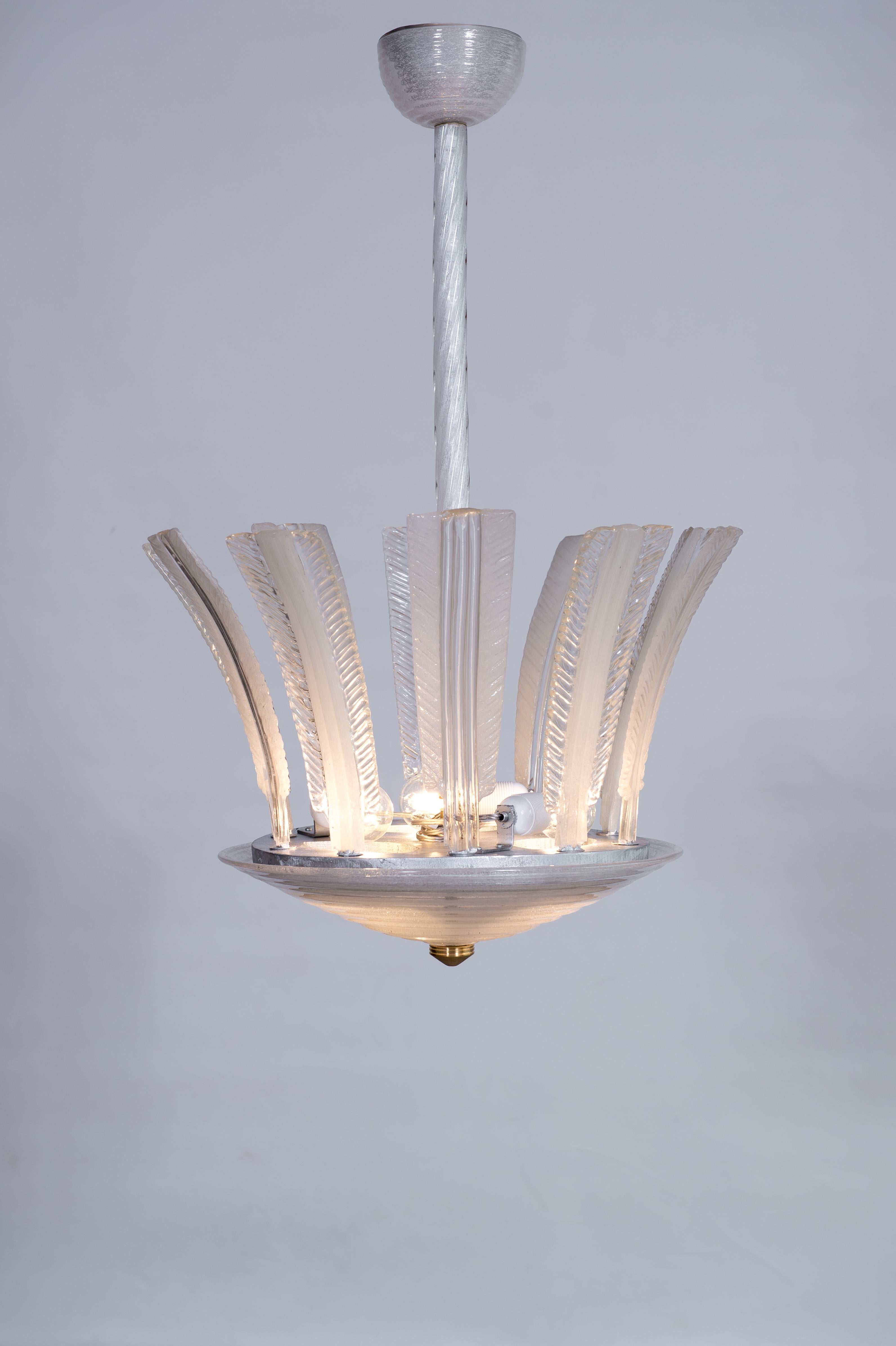Murano Glass Puligoso Chandelier with Palm Leaves attributed Barovier 1950s For Sale 11