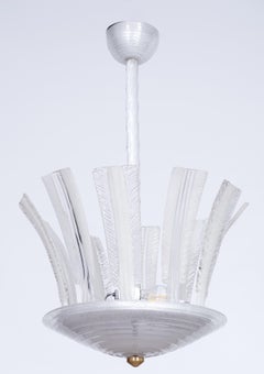 Murano Glass Puligoso Chandelier with Palm Leaves attributed Barovier 1950s