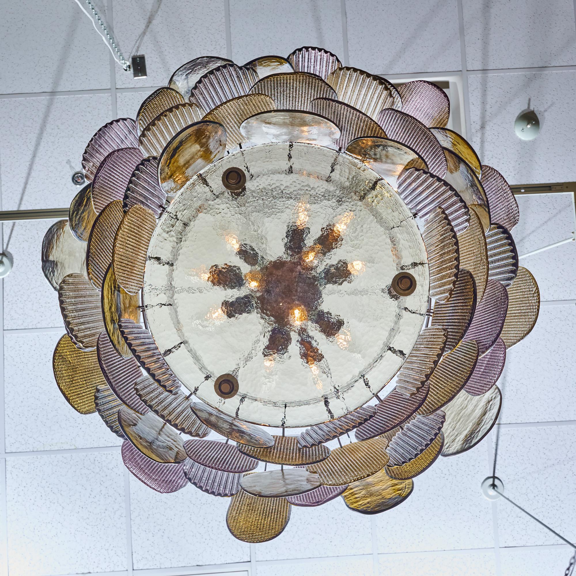 Lampadario in vetro di Murano viola e ambra in vendita 2
