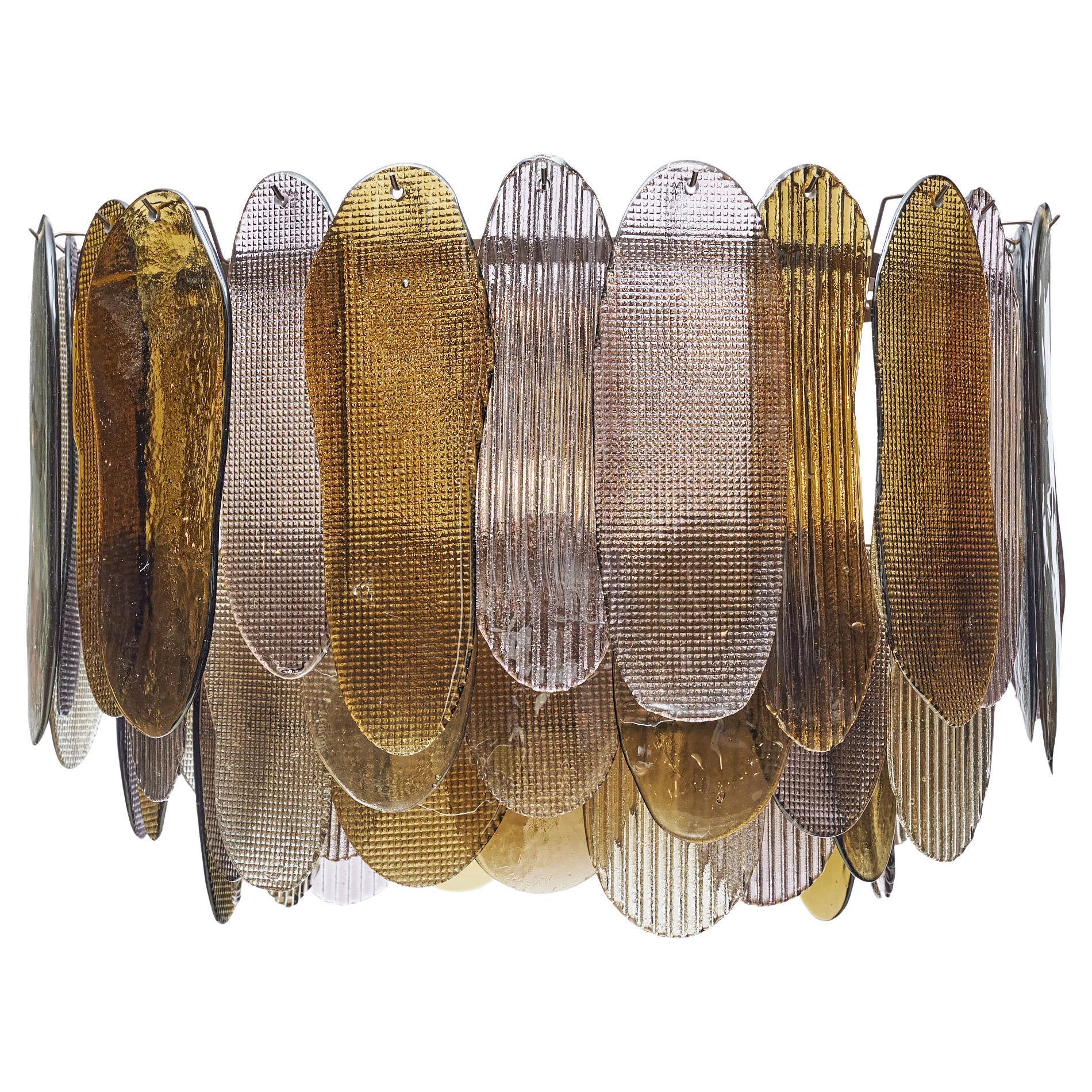 Lampadario in vetro di Murano viola e ambra in vendita