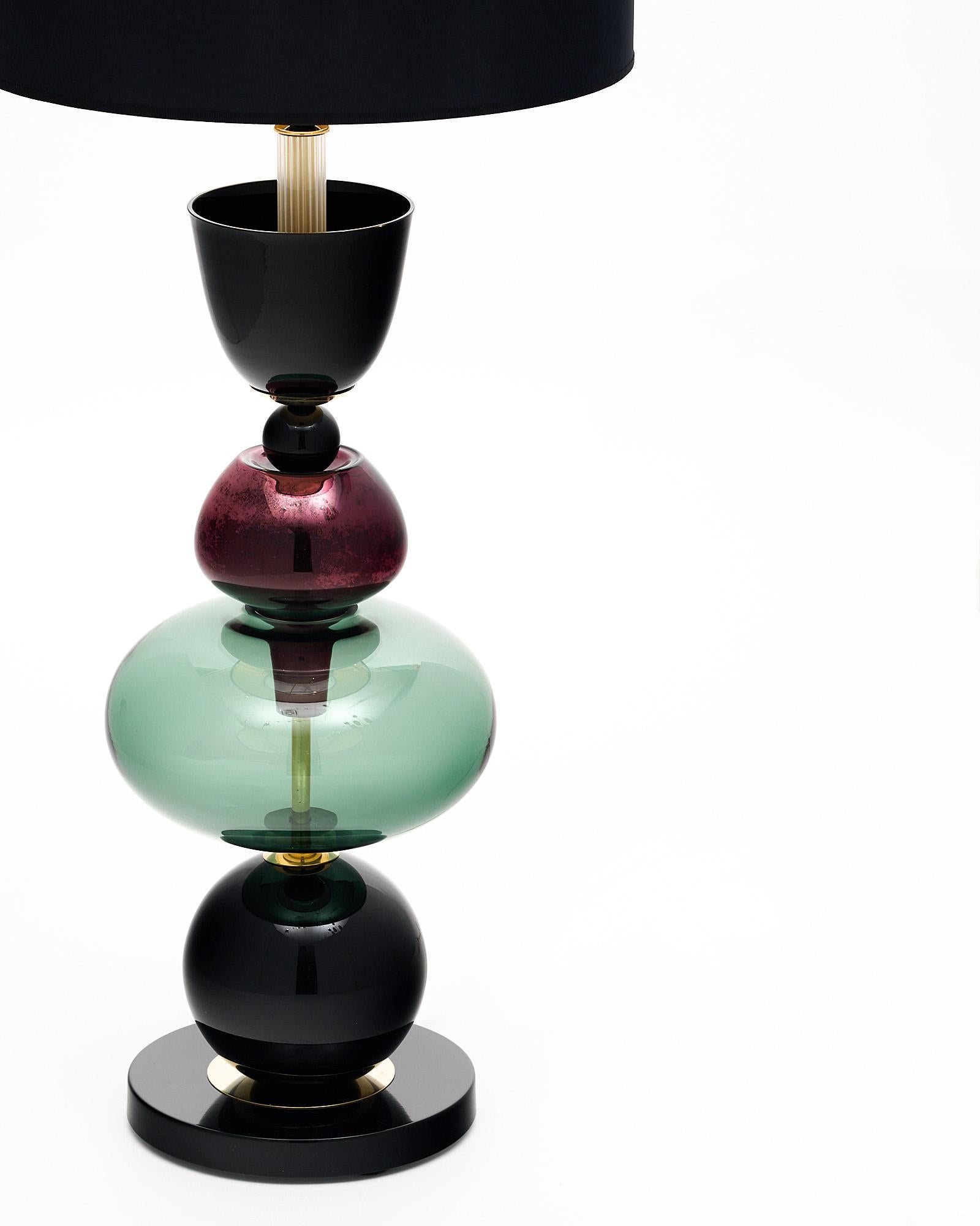 italien Lampes de style Ettore Sotsass en verre de Murano violet et noir en vente