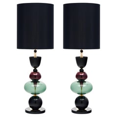 Murano Glass Purple and Black Ettore Sotsass Style Lamps