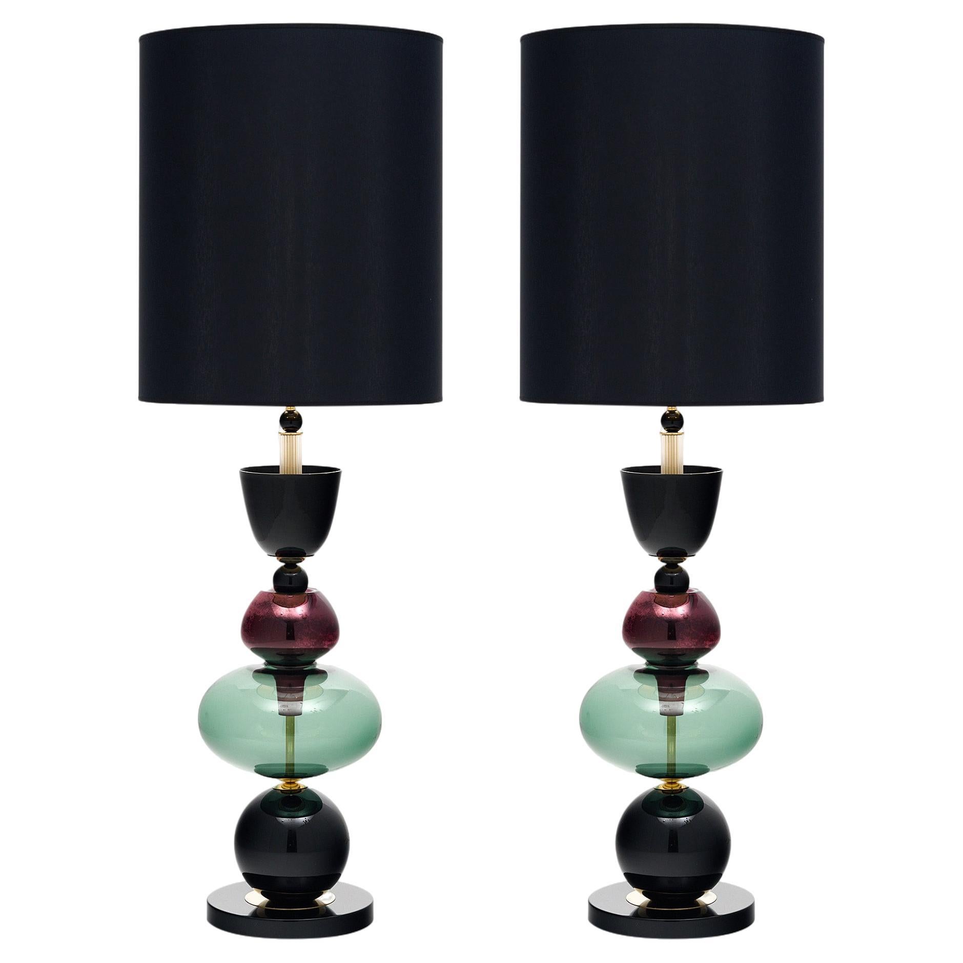 Murano Glass Purple and Black Ettore Sotsass Style Lamps