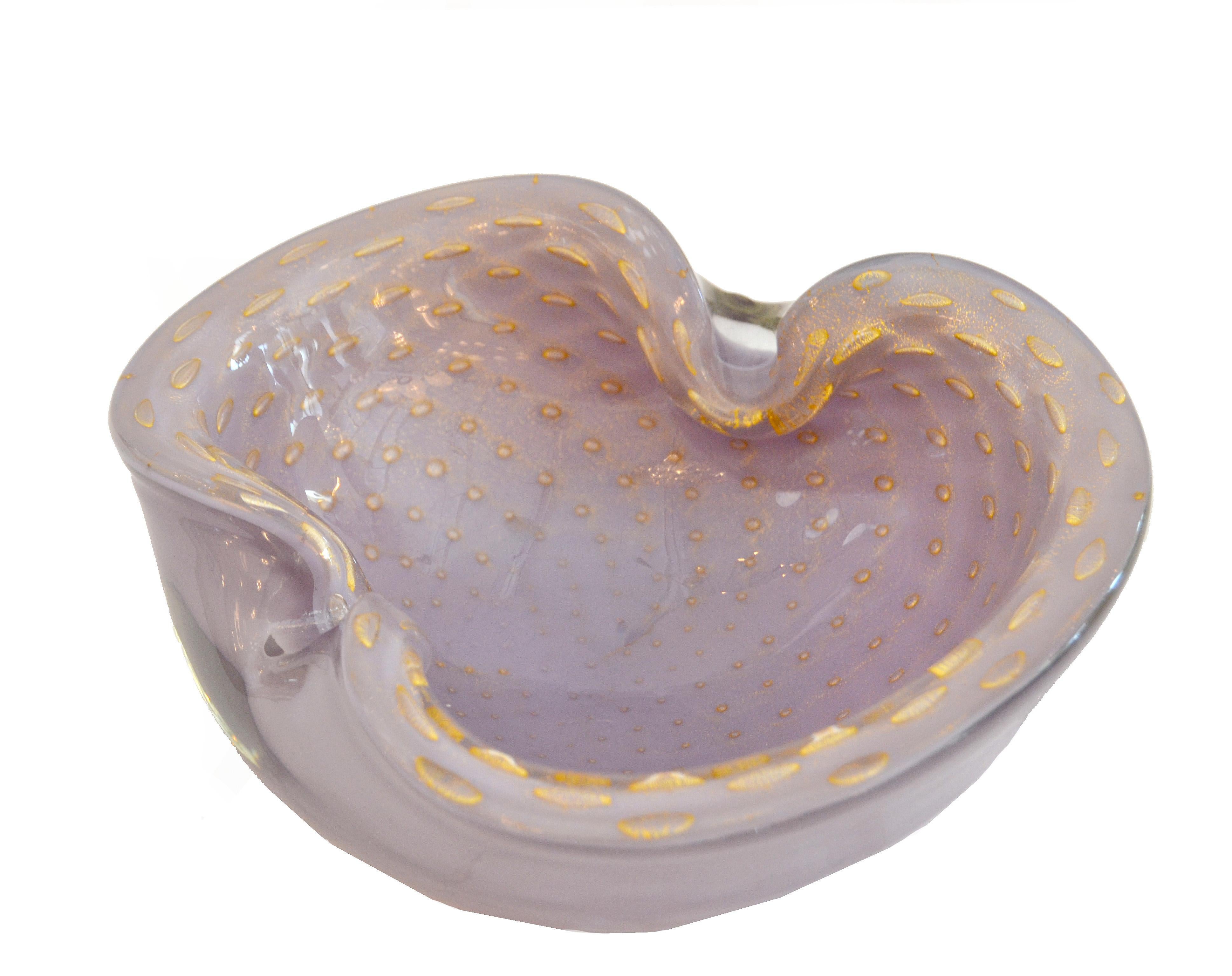 Mid-Century Modern Murano Glass Purple and Gold Flecks Bowl / Catchall