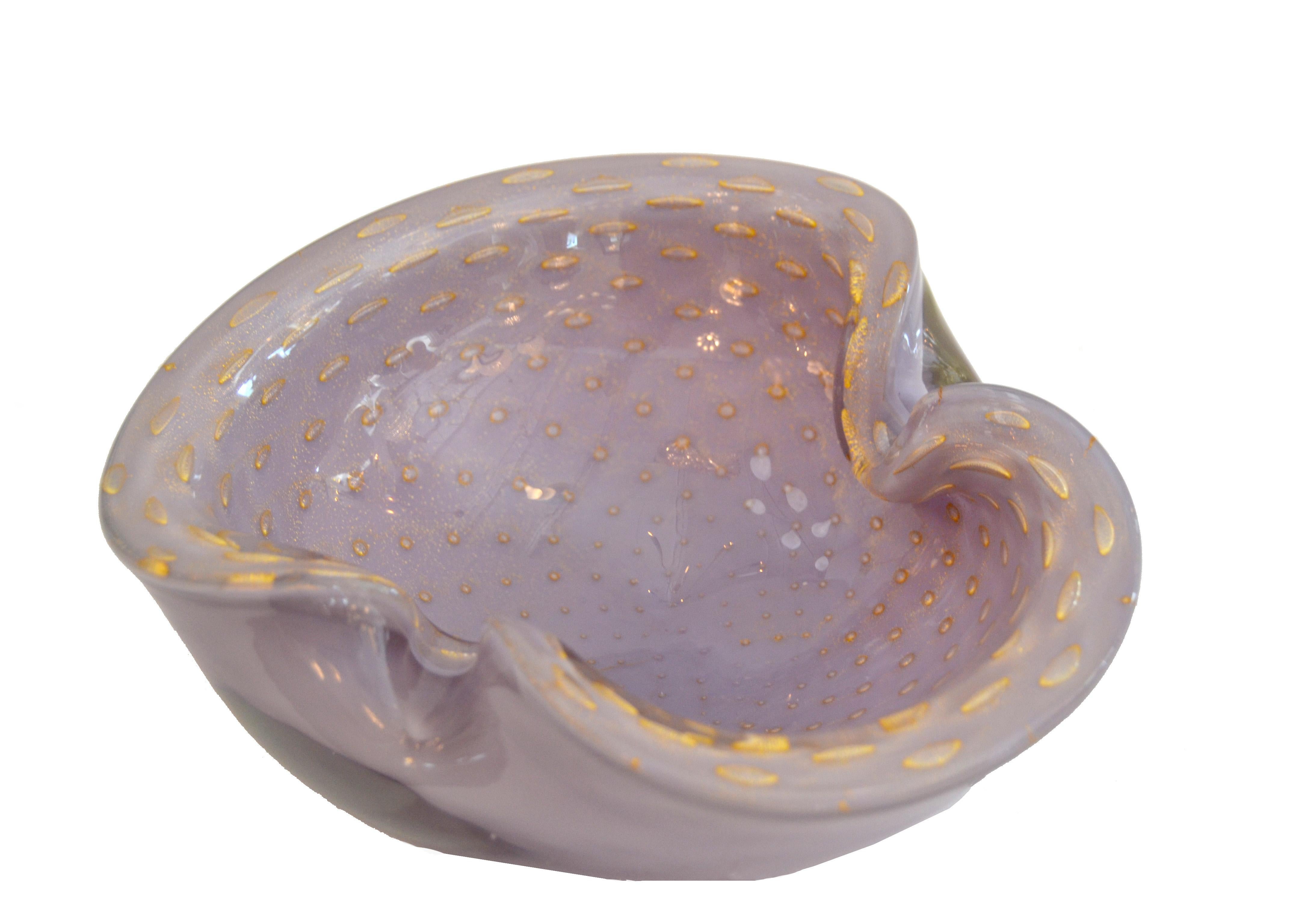 Late 20th Century Murano Glass Purple and Gold Flecks Bowl / Catchall