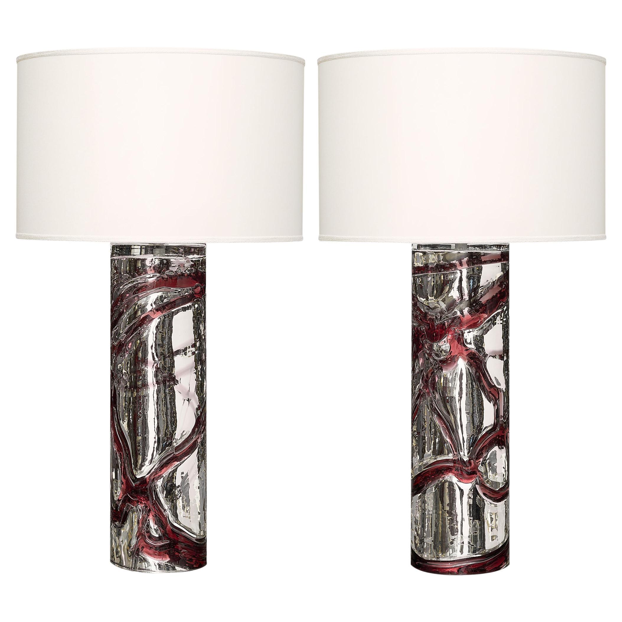 Murano Glas Lila und verspiegelte Glaslampen im Angebot