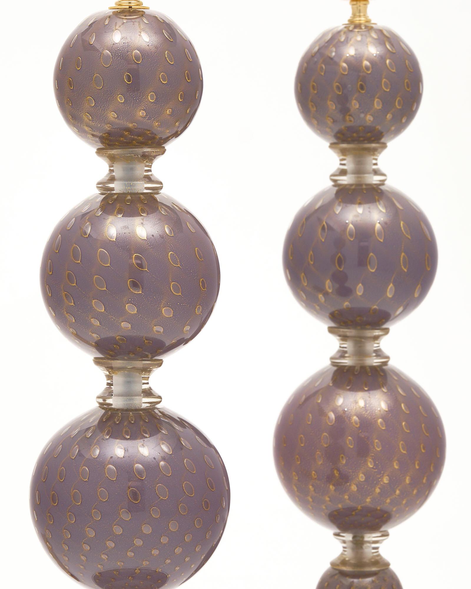 Mid-Century Modern Lampes Murano en verre violet Avventurina en vente