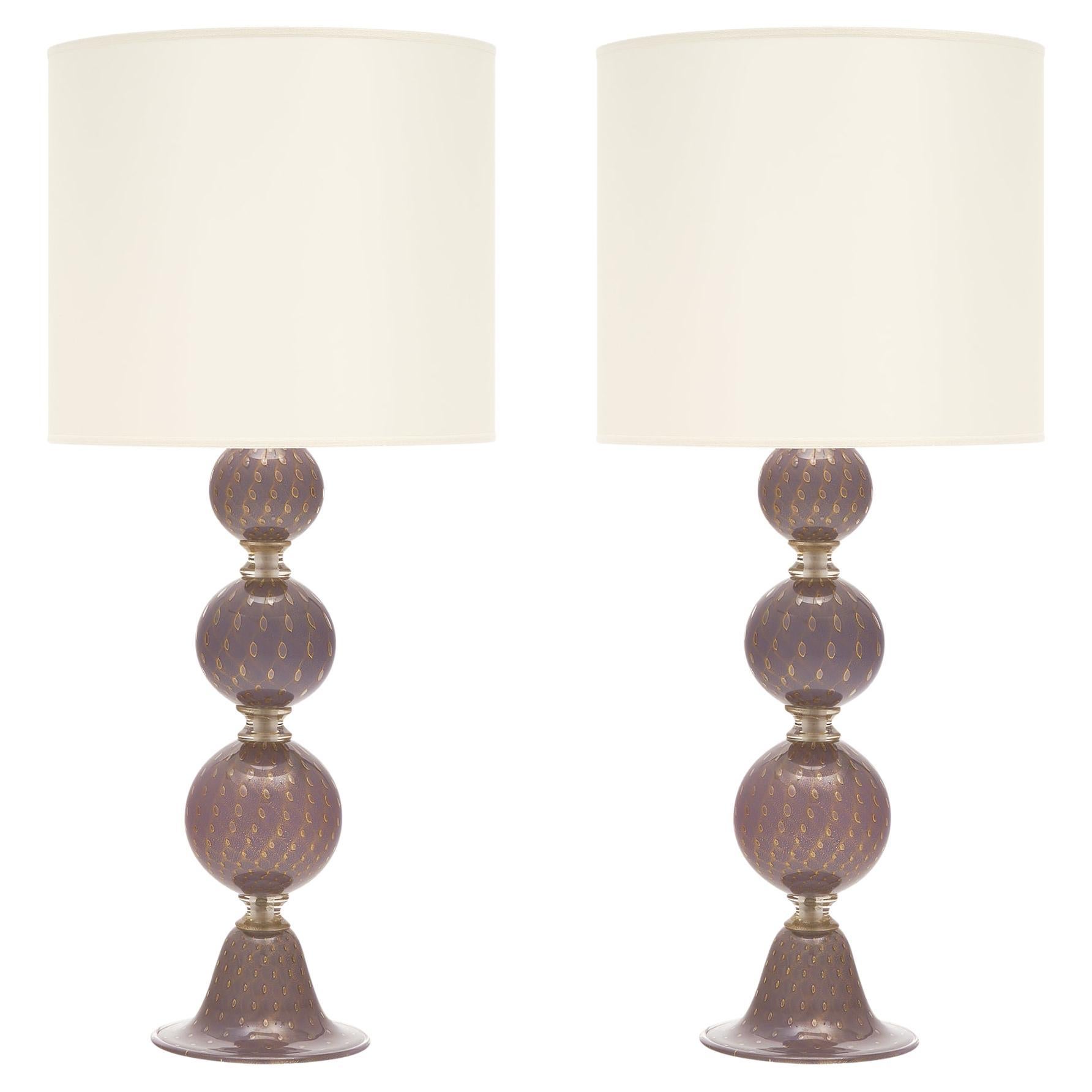 Murano Glass Purple Avventurina Lamps
