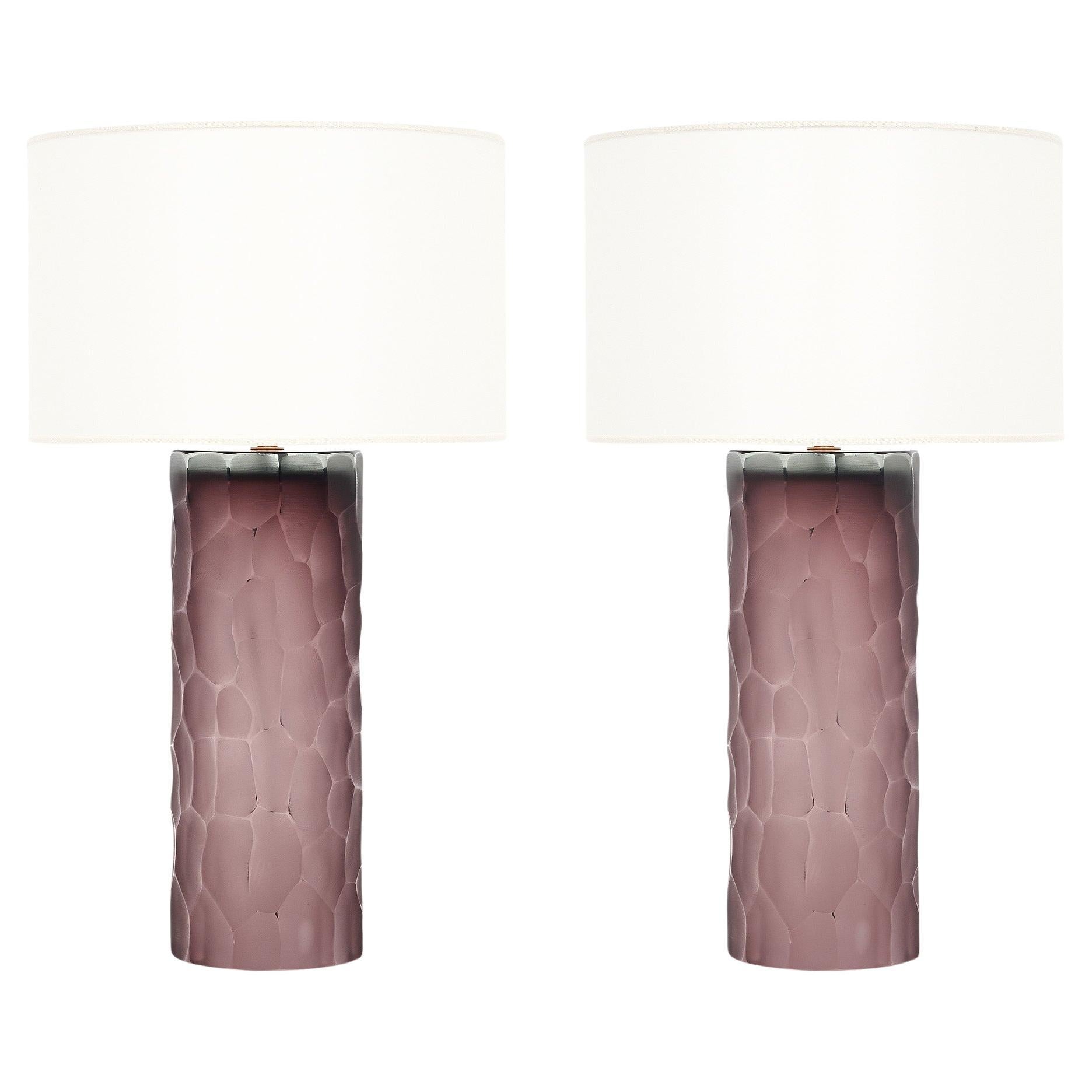 Murano Glass Purple Battuto Table Lamps For Sale
