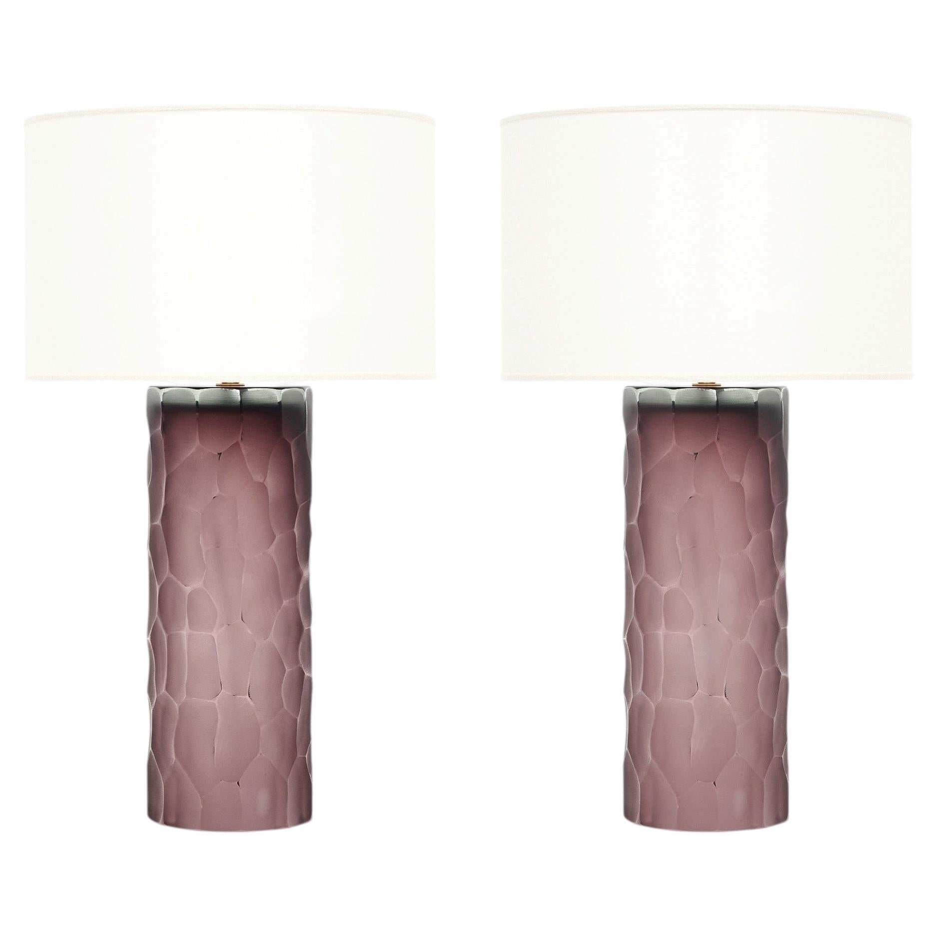 Murano Glass Purple Battuto Table Lamps, Hand-Blown Modern Design