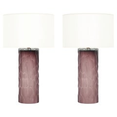 Murano Glass Purple Battuto Table Lamps, Hand-Blown Modern Design