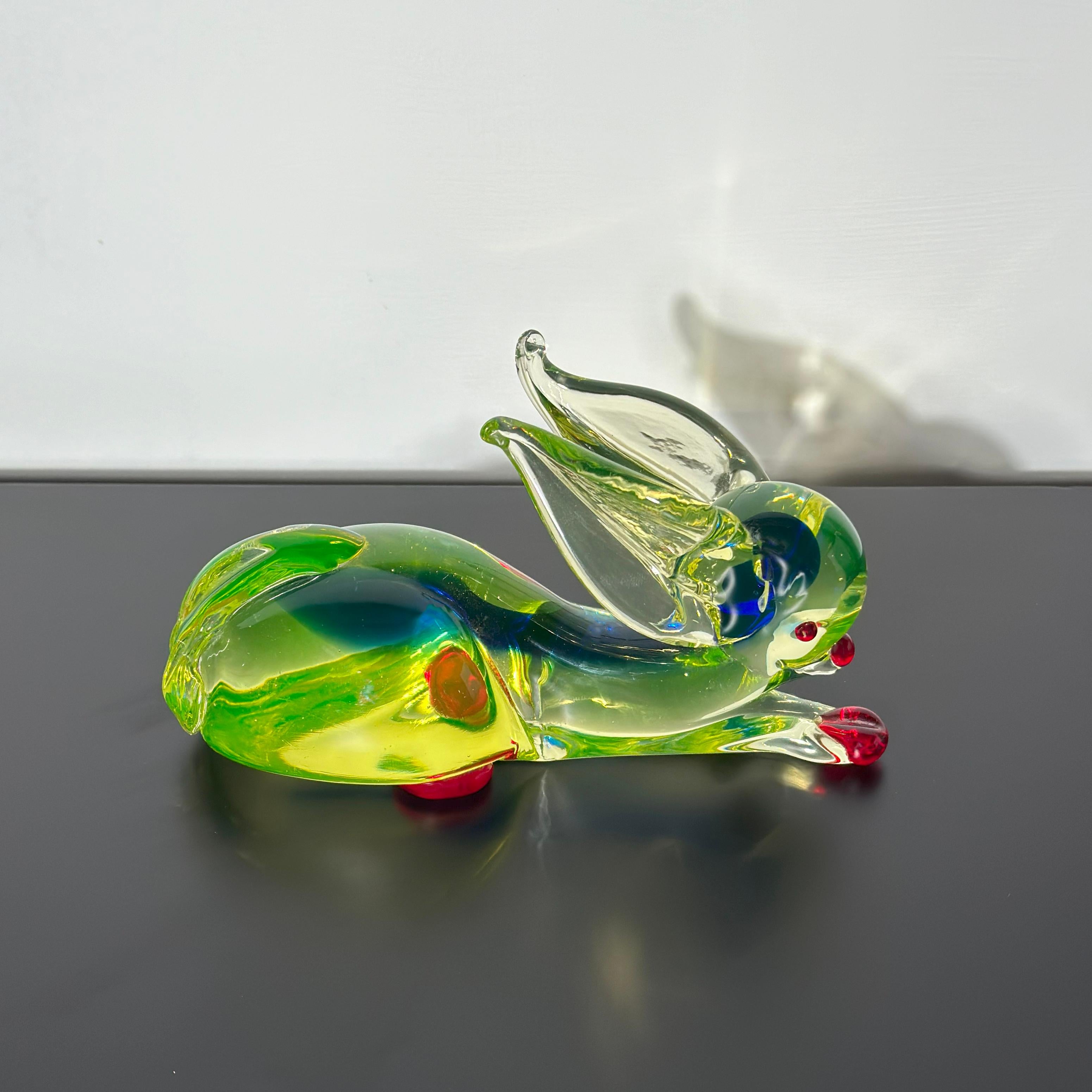 20th Century Murano Uranium Glass Rabbit Sculpture by Ferro & Lazzarini c. 1960s, Italy For Sale