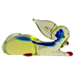 Murano Uranium Glass Rabbit Sculpture by Ferro & Lazzarini c. 1960s, Italy