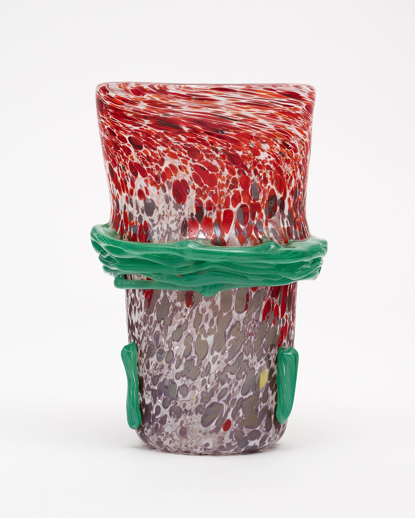 Contemporary Murano Glass Red and Green Vase For Sale
