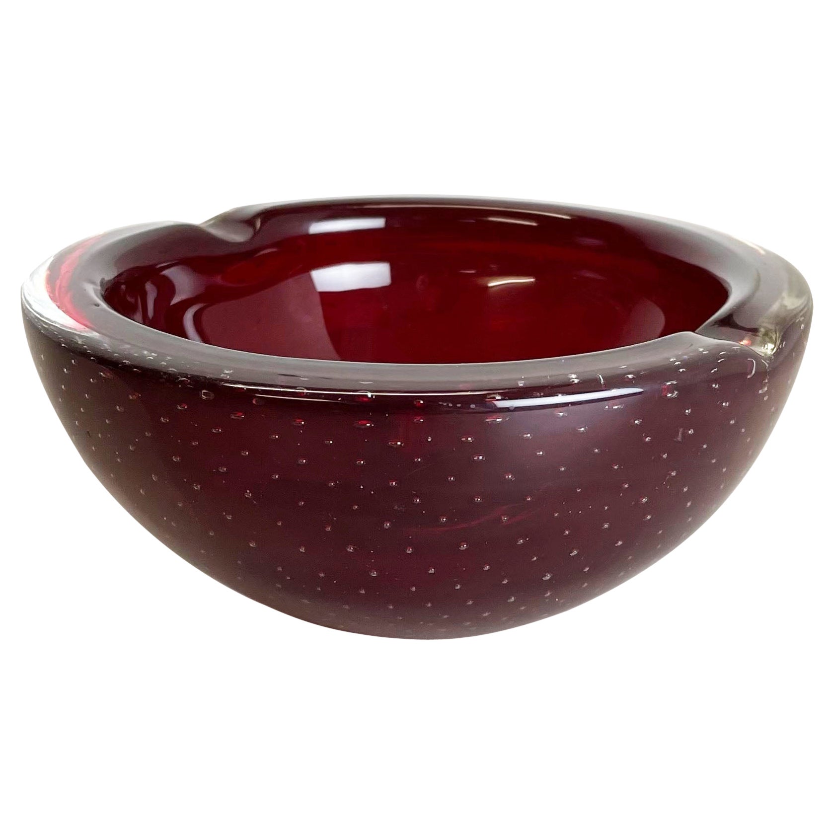 Posacenere a conchiglia con elemento a ciotola in vetro di Murano "Bolla rossa" Murano, Italia, anni '70