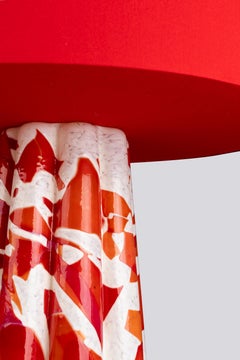 Murano Glass Red Bucket Lamp with Cotton Lampshade by Stories of Italy