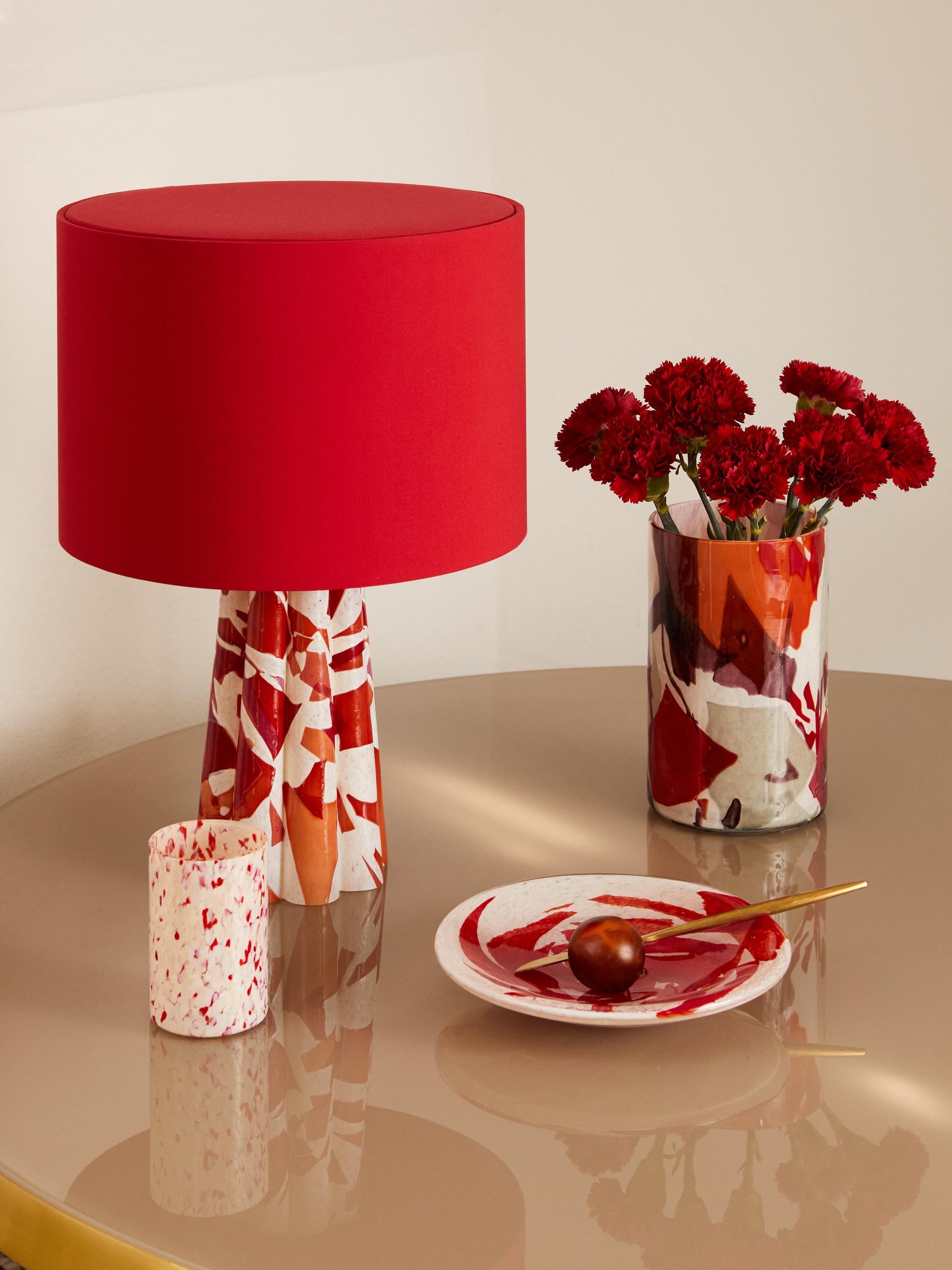 Lampe seau en verre de Murano rouge avec abat-jour en coton par Stories of Italy Neuf - En vente à Milano, IT