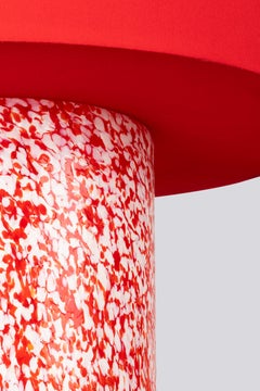Murano Glass Red & Ivory Pillar Lamp with Cotton Lampshade by Stories of Italy
